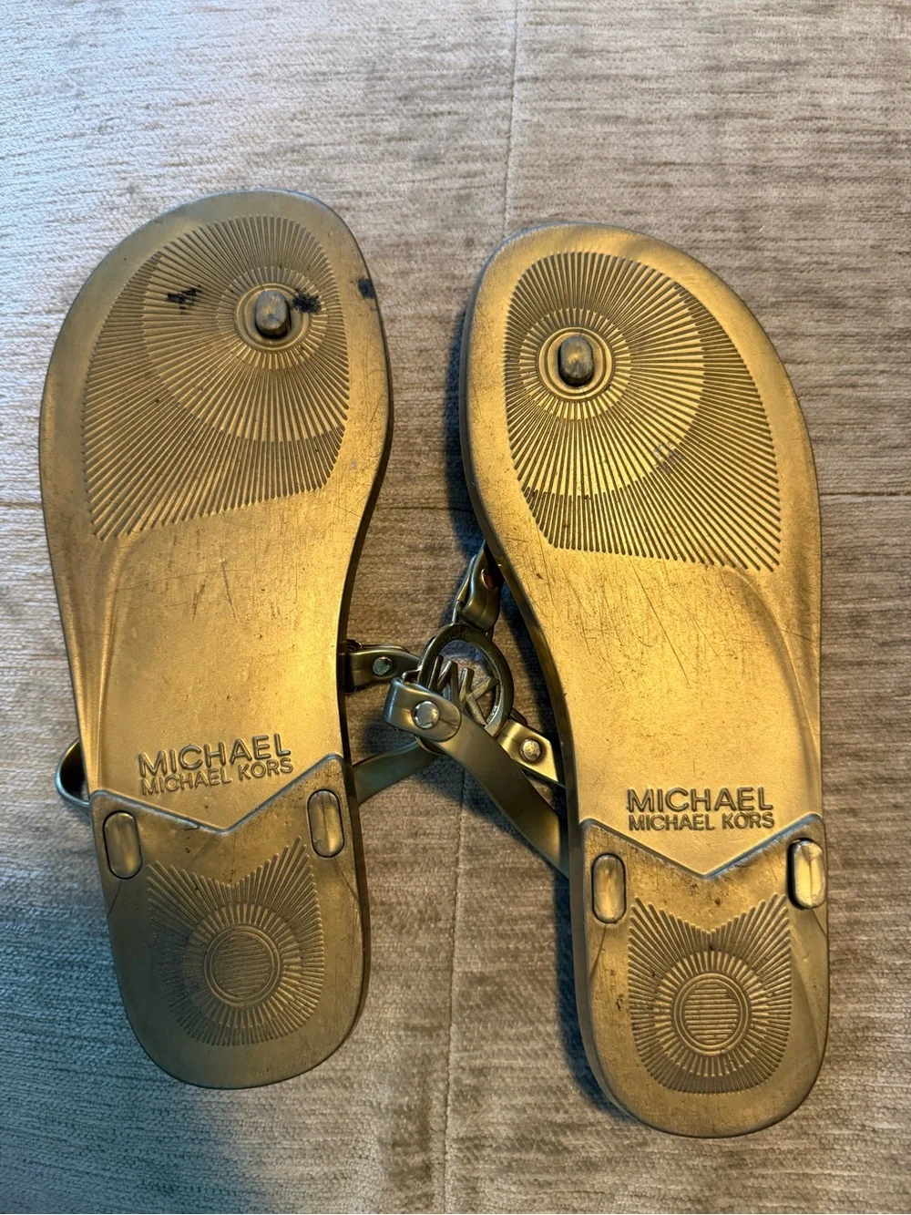 Michael Kors Gold Logo Tan Cork-Style Sandals